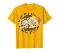 Star Wars Millennium Falcon May The 4th Be with You Retro T-Shirt, Homme, Doré Vif, XL