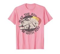 Star Wars Millennium Falcon May The 4th Be with You Retro T-Shirt, Homme, Rose, L