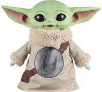 Star Wars Peluche Grogu de 28 cm du Film The Mandalorian & Grogu, avec Motif Plastron brodé sur la Poitrine, tête en Vinyle et Corps et Mains en Peluche, JKN43