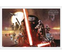 Star Wars - Poster - EP7 All Characters + cadre amovible, Shinsuke® Maxi MDF blanc, vitre acrylique
