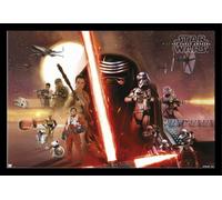 Star Wars - Poster - EP7 All Characters + cadre amovible, Shinsuke® Maxi MDF noir, vitre acrylique