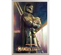 Star Wars - Poster - The Mandalorian - Clan of two + cadre interchangeable, Shinsuke® Maxi aluminium argenté, vitre acrylique