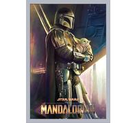 Star Wars - Poster - The Mandalorian - Clan of two + cadre interchangeable, Shinsuke® Maxi MDF argenté, vitre acrylique
