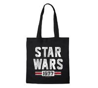 Star Wars Sac fourre-tout en coton imprimé 1977 à longues anses - Noir | Design sous licence Star Wars - Sac de courses léger - Idéal pour l'école, le shopping, la plage et les voyages -Tote Bag