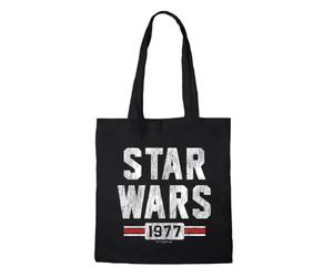 Star Wars Sac fourre-tout en coton imprimé 1977 à longues anses - Noir | Design sous licence Star Wars - Sac de courses léger - Idéal pour l'école, le shopping, la plage et les voyages -Tote Bag
