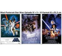 Star Wars Set 1 - Set de 3 posters - Classic Episode IV + V + VI + cadre interchangeable, Shinsuke® Maxi plastique argenté, vitre acrylique