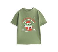Star Wars T-Shirt Graphique Vert à Manches Courtes pour garçon, inspiré de la série The Mandalorian Grogu | Haut de Noël « Up to Snow Good » | Vêtements de Noël pour Enfants | T-Shirt saisonnier