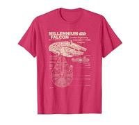 Star Wars Millennium Falcon Detailed Drawing T-Shirt, Rouge chiné, M Homme