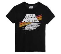 Star Wars T-Shirt Homme, Faucon Millennium Rétro, Noir, 100% Coton, sous Licence Officielle (FR/ES, Alpha/Lettres, L, Taille Normale, Taille Normale, Noir)