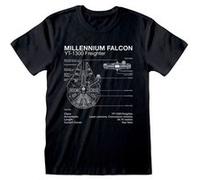 Star Wars T-shirt homme Millenium Falcon Sketch, manches courtes, noir, L