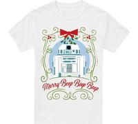 Star Wars - T-shirt pour homme "Merry Beep Boop Beep" - design de Noël TV3951 (M) (Blanc)