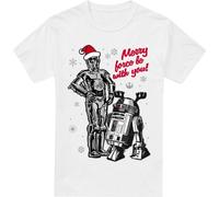 Star Wars - T-shirt pour homme "Merry Christmas Droids" TV3362 (L) (Blanc)