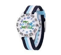 STAR WARS The Mandalorian Kids' Plastic Time Teacher Analog Quartz Nylon Strap Watch, Transparent/Noir/Bleu/Blanc, Bracelet
