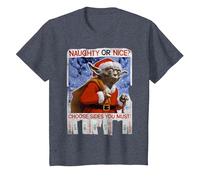 Star Wars Yoda Naughty Or Nice Flyer Noël T-Shirt, Enfant, Bleu Chiné, 3 Ans
