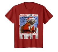 Star Wars Yoda Naughty Or Nice Flyer Noël T-Shirt, Enfant, Canneberge, 3 Ans