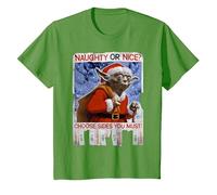 Star Wars Yoda Naughty Or Nice Flyer Noël T-Shirt, Enfant, Herbe, 3 Ans