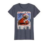 Star Wars Yoda Naughty Or Nice Flyer Noël T-Shirt, Femme, Bleu Chiné, 3XL
