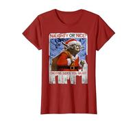 Star Wars Yoda Naughty Or Nice Flyer Noël T-Shirt, Femme, Canneberge, XS