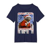 Star Wars Yoda Naughty Or Nice Flyer Noël T-Shirt, Femme Grandes Tailles, Bleu Marine, 5X