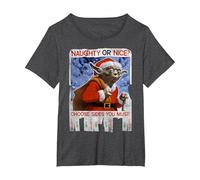 Star Wars Yoda Naughty Or Nice Flyer Noël T-Shirt, Femme Grandes Tailles, Chiné Foncé, 3X