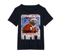Star Wars Yoda Naughty Or Nice Flyer Noël T-Shirt, Femme Grandes Tailles, Noir, 3X