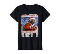 Star Wars Yoda Naughty Or Nice Flyer Noël T-Shirt, Femme, Noir, L