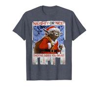Star Wars Yoda Naughty Or Nice Flyer Noël T-Shirt, Homme, Bleu Chiné, 3XL