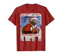 Star Wars Yoda Naughty Or Nice Flyer Noël T-Shirt, Homme, Canneberge, S