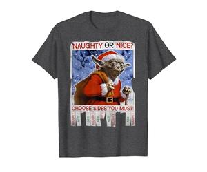 Star Wars Yoda Naughty Or Nice Flyer Noël T-Shirt, Homme, Chiné Foncé, 3XL