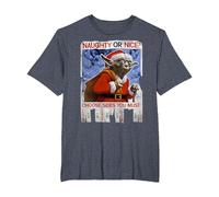 Star Wars Yoda Naughty Or Nice Flyer Noël T-Shirt, Homme Grandes Tailles, Bleu Chiné, 3X Tall