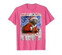 Star Wars Yoda Naughty Or Nice Flyer Noël T-Shirt, Homme, Rose Chiné, 3XL