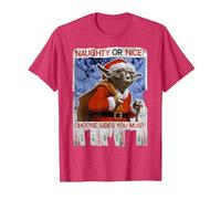 Star Wars Yoda Naughty Or Nice Flyer Noël T-Shirt, Homme, Rouge Chiné, XL