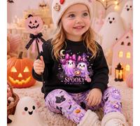 Star Wish Amethyst, Aurora Jelly Little Witch, Dark Night Black chat, Trop MIGNON pour effrayer! Truc ou Traite! Ensemble sweat-shirt ample à col rond doux et legging pour bébé fille, style décontract