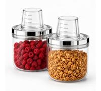 STAR WORK Lot de 2 bocaux de rangement hermétiques multi-usages avec couvercle gradué intégré, large goulot transparent pour céréales, noix et collations, 900 ml