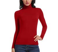 STARBILD Chemise Basique à col roulé pour Femme Coupe ajustée Chemise à Manches Longues Chemisier (FR/ES, Alpha/Lettres, 3TG, Taille Normale, Taille Normale, Rouge vive)