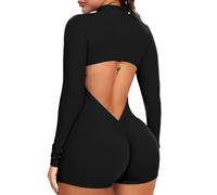 STARBILD Combinaison Court Sport Dos Nu Push Up pour Femme, Combishorts V Back Scrunch Butt avec Fermeture Éclair et Coussinets Amovibles, Jumpsuits Short Yoga Fitness Gym