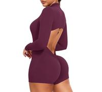 STARBILD Combinaison Court Sport Dos Nu Push Up pour Femme, Combishorts V Back Scrunch Butt avec Fermeture Éclair et Coussinets Amovibles, Jumpsuits Short Yoga Fitness Gym