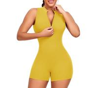STARBILD Combinaison Sport Femme Court Dos Nu | Design Galbant avec Fermeture Éclair & Effet Push-Up & Coussinets Amovibles Pour le Sport, Yoga, Fitness, Course, Gym ou Salle, Jaune Électrique M