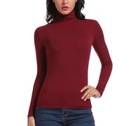 STARBILD Femme à Manches Longues Pull Col Roulé Basique Top Col Montant Hauts,L,Rouge