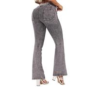 STARBILD Flared Jeans High Rise Bootcut pour Femme, Push Up Jegging Évasé Stretch Taille Haute, V Cross Waist - Gris XL
