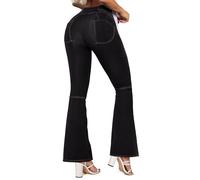 STARBILD Flared Jeans High Rise Bootcut pour Femme, Push Up Jegging Évasé Stretch Taille Haute, V Cross Waist - Noir S