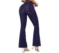 STARBILD Flared Jeans High Rise Bootcut pour Femme, Push Up Jegging Évasé Stretch Taille Haute, V Cross Waist - Bleu Foncé M