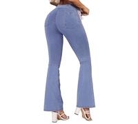 STARBILD Flared Jeans High Rise Bootcut pour Femme, Push Up Jegging Évasé Stretch Taille Haute, V Cross Waist - Bleu S