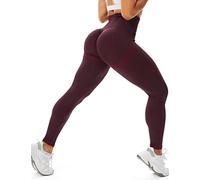 STARBILD Push Up Leggings de Sport Femmes sans Coutures, Pantalon Seamless Sexy Taille Haute, Collant de Compression Slim, Yoga Pants pour Fitness Gym Pilates, F5790-Rouge Vineux XS