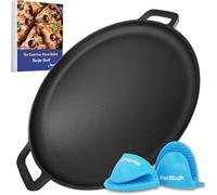 StarBlue Poêle à pizza ronde en fonte de 40,6 cm avec poignées en silicone et livre électronique de 30 recettes - Comal pré-assaisonné, essentiel de cuisine pour les amateurs de pizza, pâtisserie,