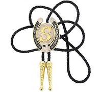 STARBRILLIANT Fashion CowBoy Western Gold Tie Initial A à Z CowBoy Bolo Silver Edge Horseshoe Tie(S)
