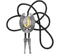 STARBRILLIANT Fashion Cowboy Western Tie Gold Initial A à Z Cowboy Bolo Tie Avec Bordure En Fer à Cheval Gris Argenté (J)