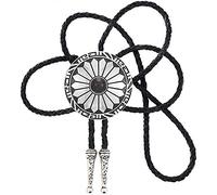 STARBRILLIANT Vintage Indian Style Bolo Tie Red Stones Dotted Center CowBoy Western Bolo Tie(Black 4)