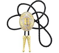 STARBRILLIANT Western Cowboy Tie Trendy Initial Letter A Flowering Round CowBoy With Leather Rope Bolo Tie Iniziale (H)