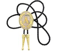 STARBRILLIANT Western Cowboy Tie Trendy Initial Letter A Flowering Round CowBoy With Leather Rope Bolo Tie Iniziale (A)